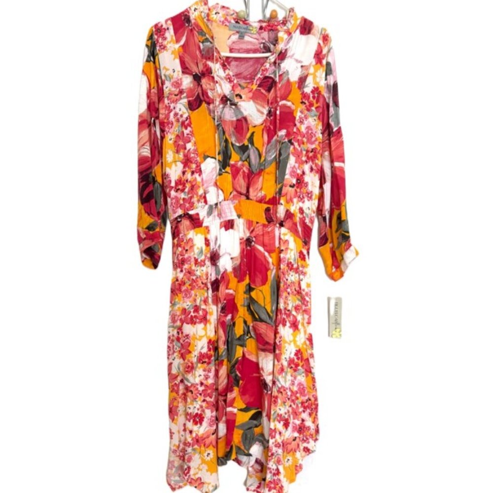 Figueroa & Flower Smock Waistline Handkerchief Hem Dress Sz XL